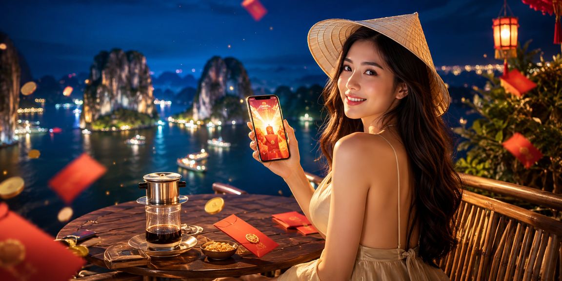 Người dùng tại vịnh Hạ Long nhận phong bì đỏ thưởng khi tham gia nền tảng